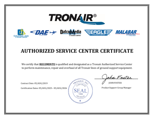AUTHORIZED SERVICE CENTER CERTIFICATE TRONAIR